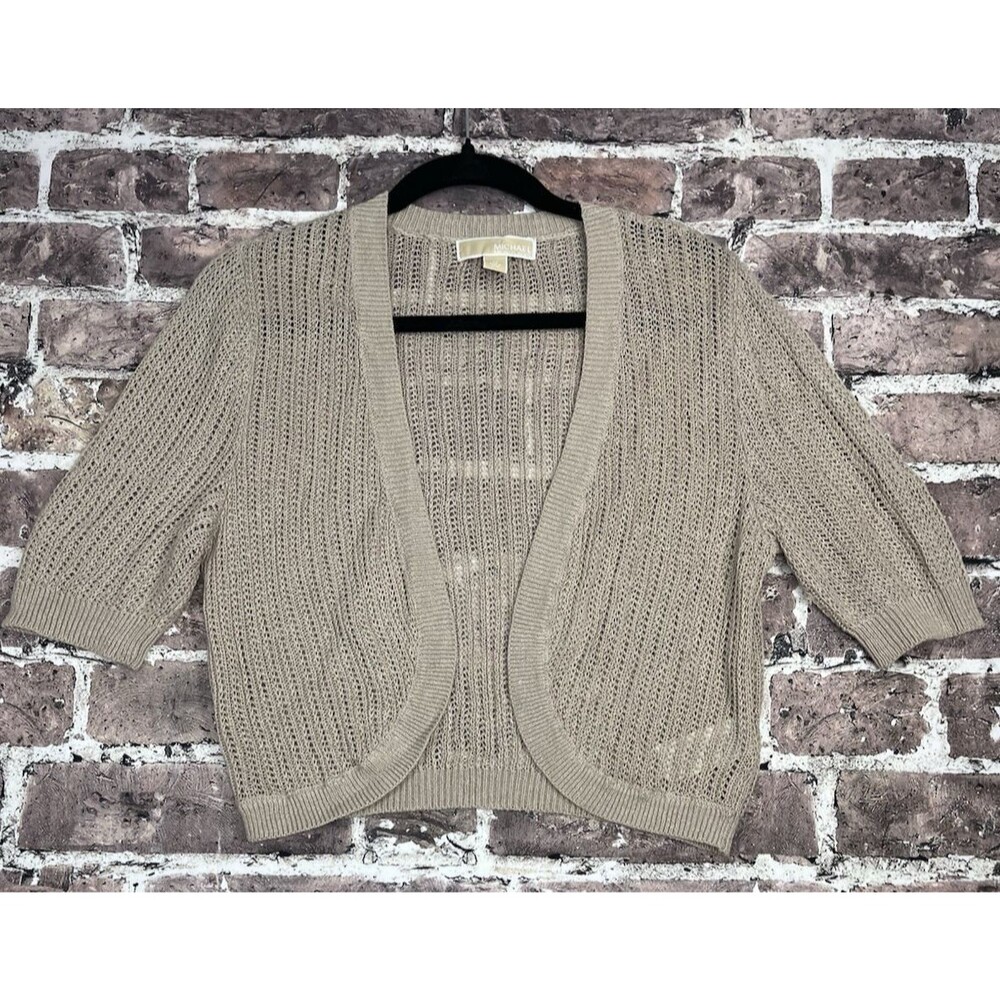 Michael Kors Beige Shawl Cardigan Sweater Women M Spring Summer Knit Open Front